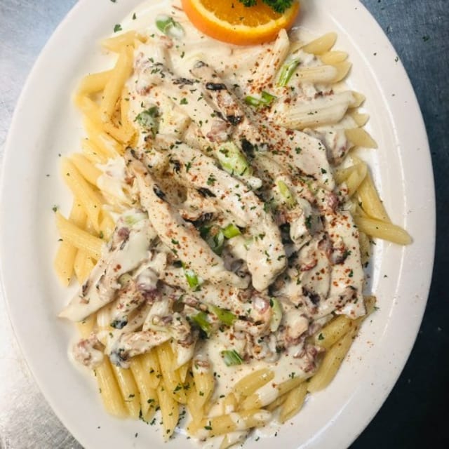 Pasta Topped with Chicken.